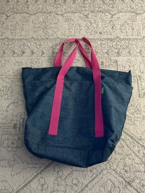 Blue Tote Bag with Pink Handles